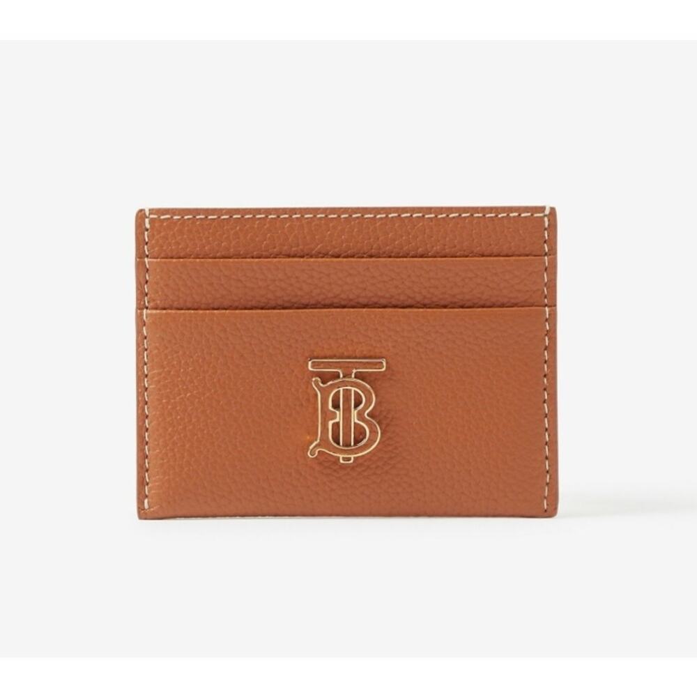 NWT Burberry TB Logo Plaque Leather Card Case in Warm Russet